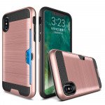 Wholesale iPhone X (Ten) Credit Card Armor Hybrid Case (Gold)